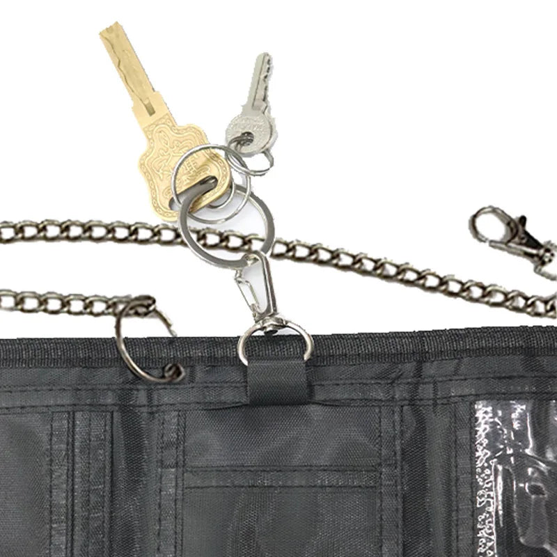 Nylon Trifold Casual Wallet for Male Men Women Young Novelty Money Bag Purse Zipped Coin ID Card Holder Pocket Kids with Chain