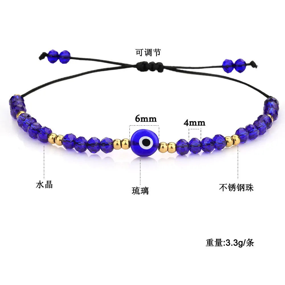 Amulet Evil Nazar Eye Bracelet Handmade Rope Stainless Steel Bead Crystal Bracelets for Women Valentines Day Gift Emo Jewelry