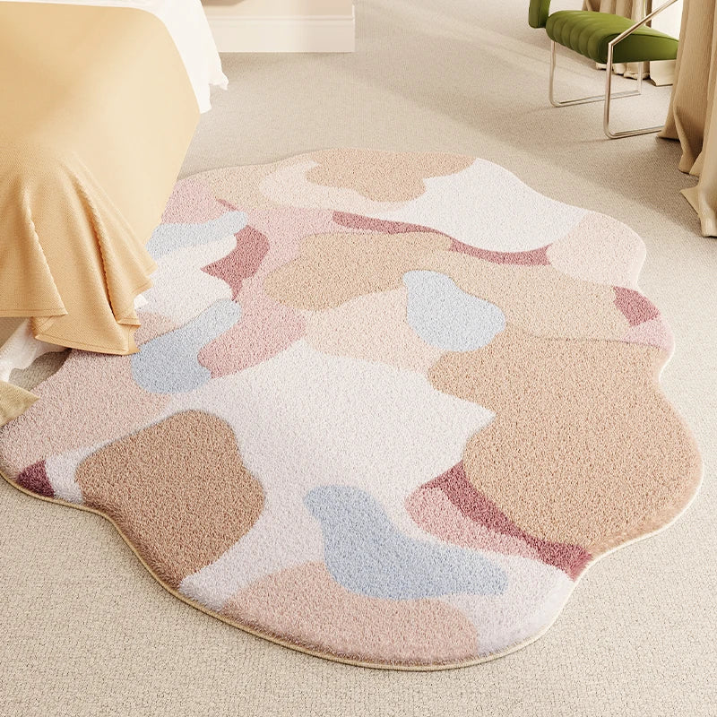 Irregular Shape Living Room Decoration Carpet Pink Pattern Rugs for Bedroom Thicken Plush Bedside Rug Home Fluffy Soft Floor Mat