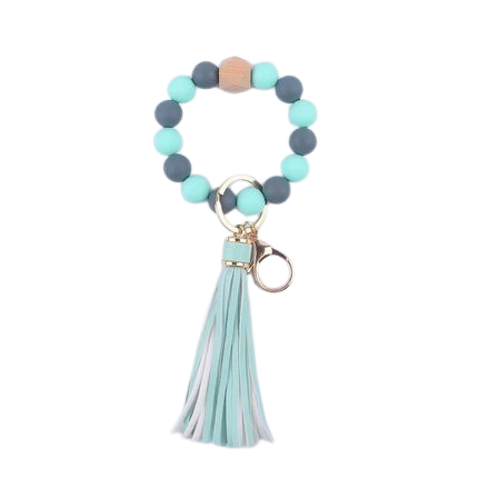 Heamsa Silicone Round Beads Keyring with Tassel Bracelet Keychain Jewelry Accessory
