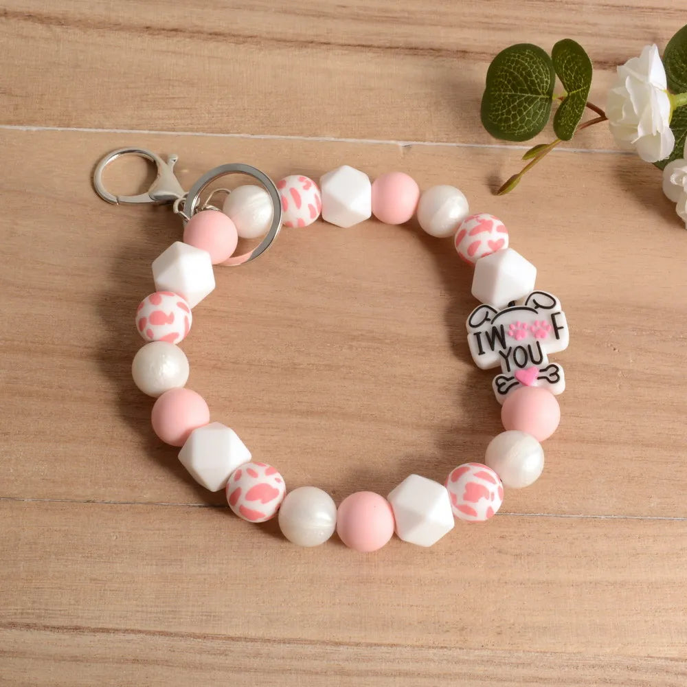 Personalized Bangle Silicone Bead stethoscope Stretch Wristlet bracelet Keychain with Keyring Gift for Teacher Mom Nurse Gift