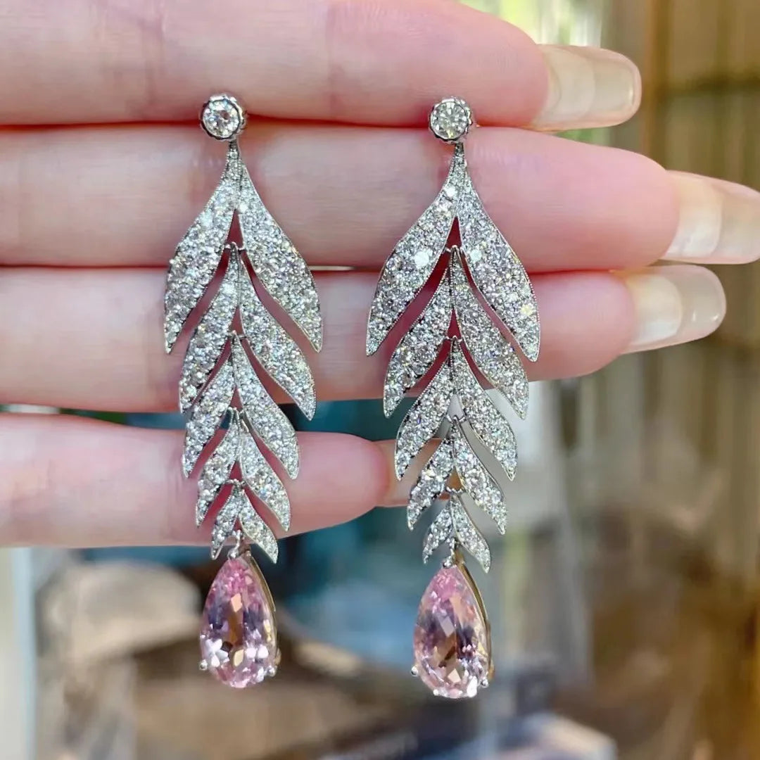 Hemasa Pink Leaf Ear of Wheat 925 Sterling Silver Drop Earrings for Women