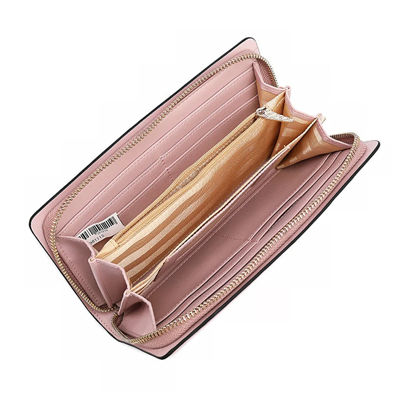 Pierre cardin women's wallet with zipper card ladies purses leather pink wallets for women