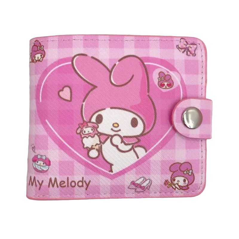 Tejesa New Hello Kitty Cinnamoroll My Melody Kuromi Pu Casual Money Bag Coin Purse Card package Wallet With Button Girl Christmas gift