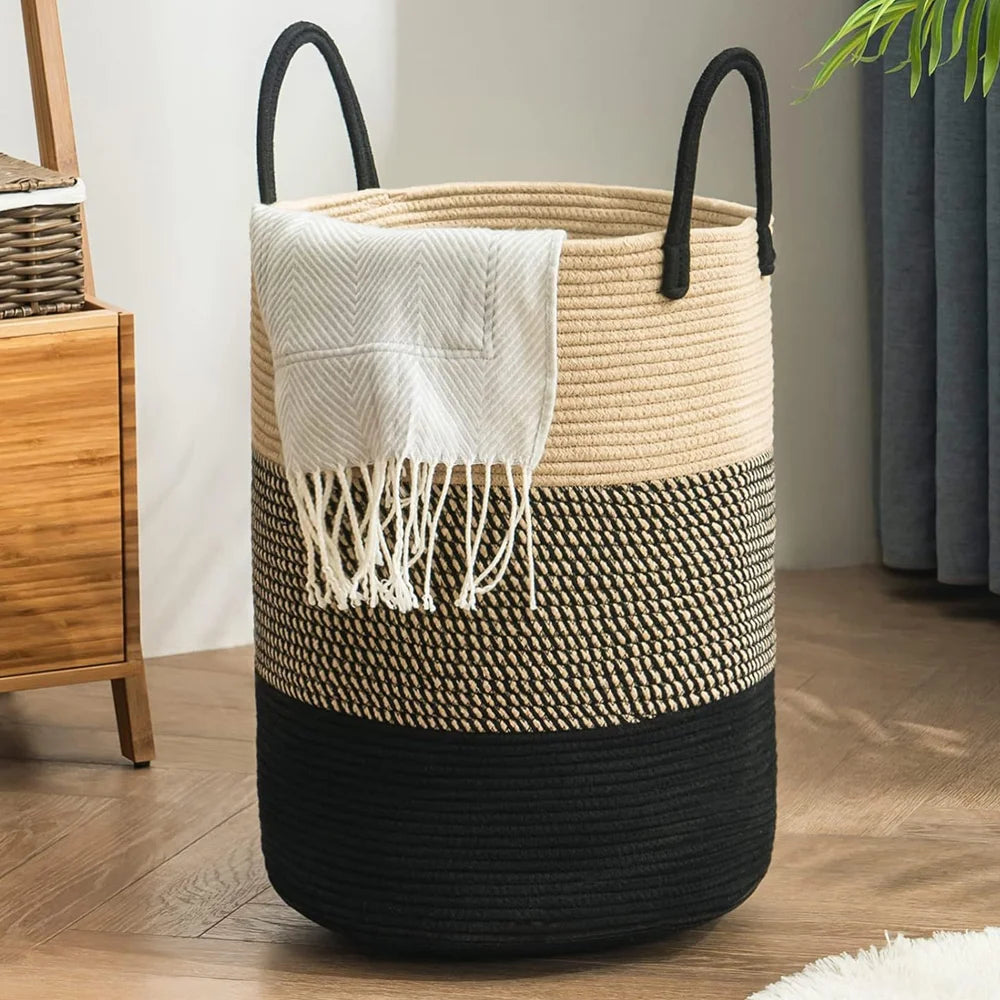 Extra Large Laundry Storage Bag, Woven Dirty Clothes Basket With Cotton Rope Handle, Dirty Clothes Hamper, Toy Storage Basket