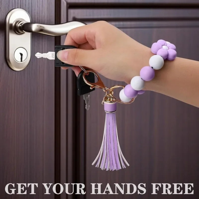 Hemasa Silicone Beads Keychain Bracelet with Tassels for Women