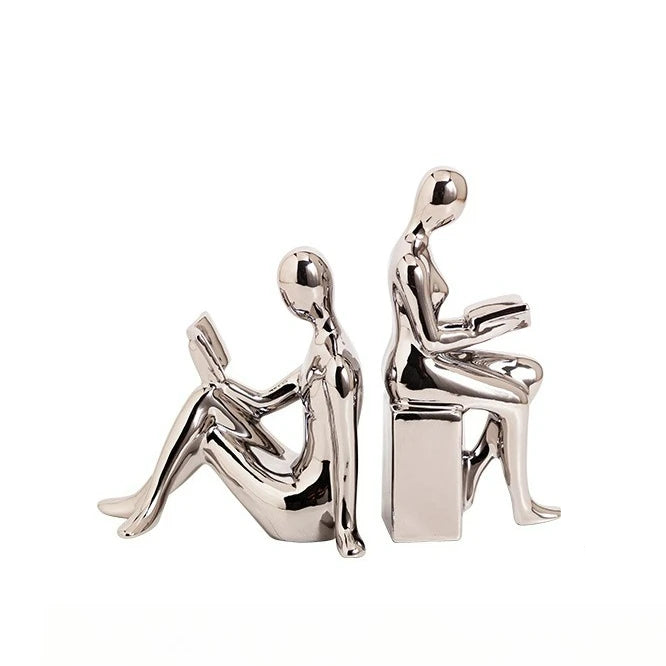 Hemasa Modern 1Set/2Pcs Ceramic Girl Figure Book Block Book Shelf Stopper Holder Bookend Home Desktop Study Room Ornament Sculpture