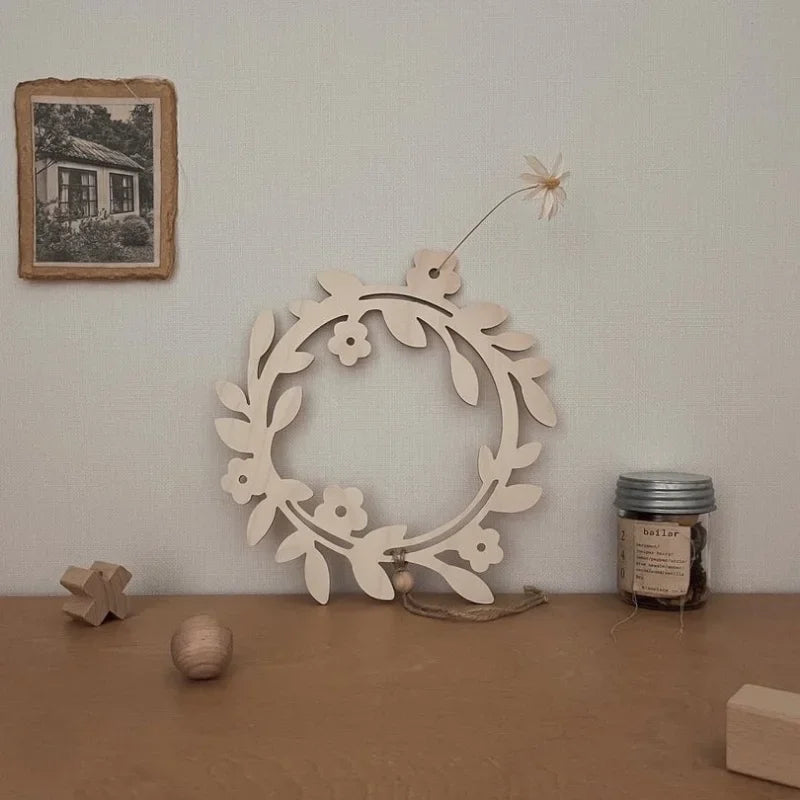 INS Nordic Wooden Olive Wreath Wall Hanging Decoration Handmade Wooden Ornament for Children's Room Decor Studio Photo Props