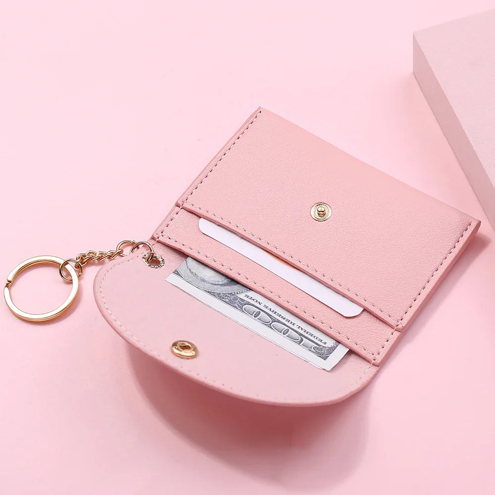 Simple Fashion PU Leather Coin Purse Women Buckle Ultra-thin Mini Change Purses Keychain Wallets Card Holder Pouch Small Wallet
