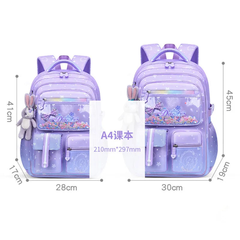 Primary Bow Knot Schoolbag With Rabbit Pendant For Girls Orthopaedics Kids Backpack Kawaii Waterproof School bag Nylon Backpacks