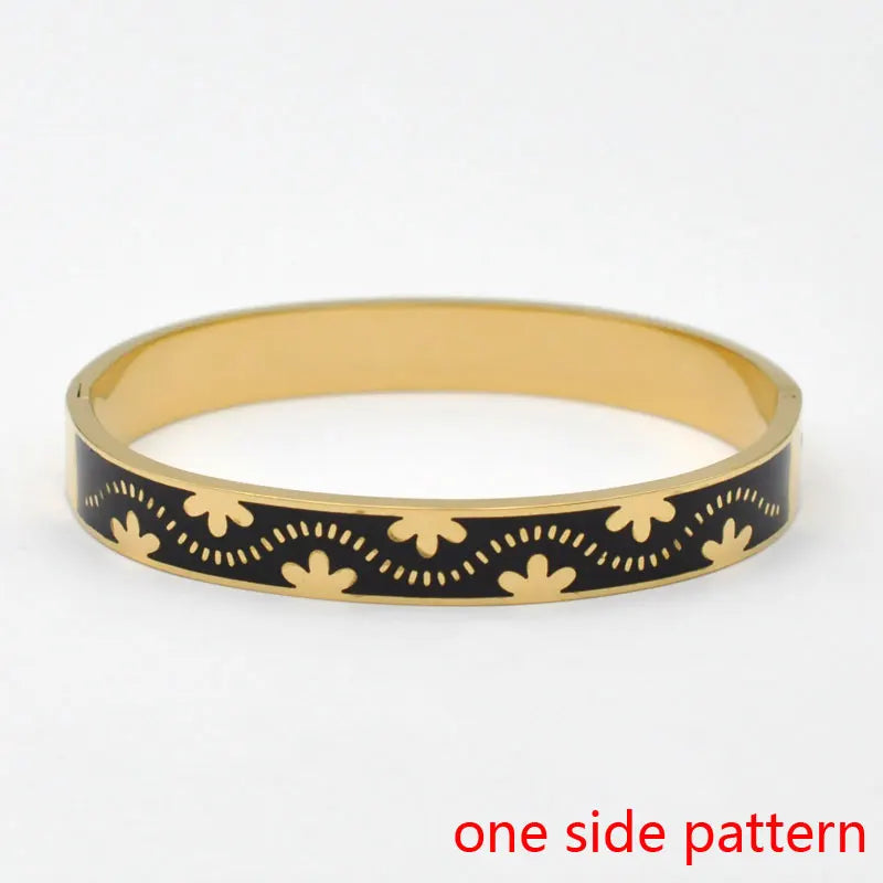 Hemasa Stainless Steel Open Bangle For Women Gold Geometric Colorful Enamel Painted Bracelet