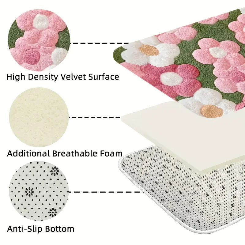 Hemasa Floral Bath Mat /Ultra-Soft/ Quick-Dry & Non-Slip Rug for Bathroom/Kitchen