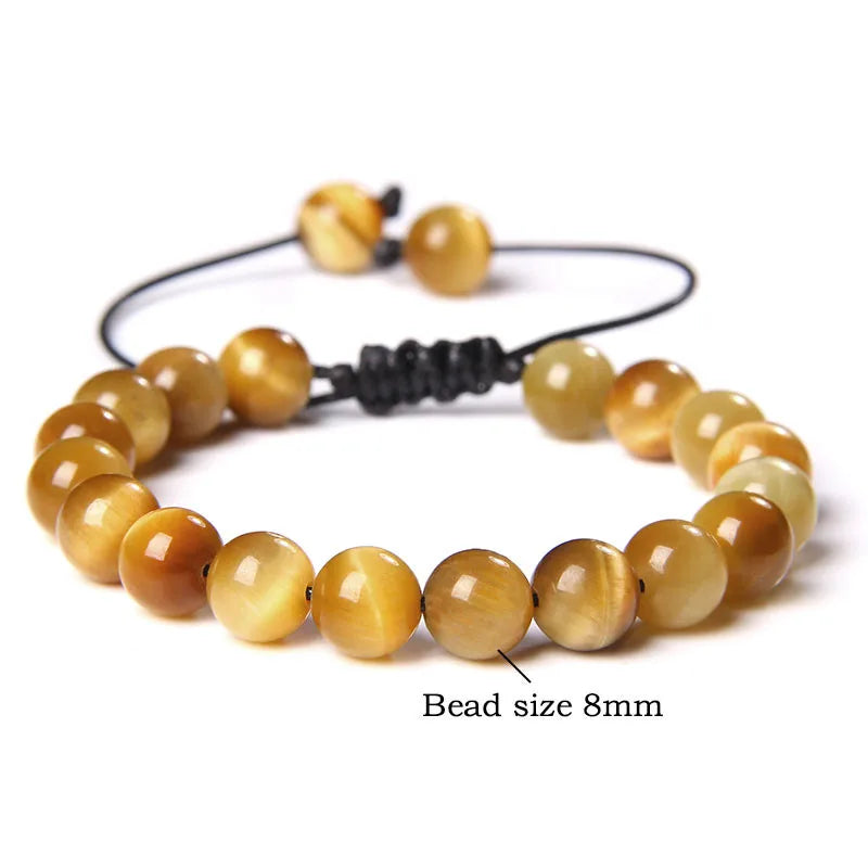 Hemasa Cool Royal Blue Tiger Eye Bracelets Natural Stone Tiger Eye Beaded Bracelets Pulsera Hombre Men Adjustable Woven Rope Bracelets