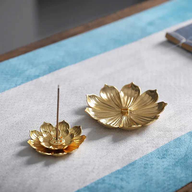 Hemasa Incense Burner Stick Holder Buddhism Lotus Line Incense Plate Sandalwood Coil Base Temples Buddhism Yoga Home Decoration