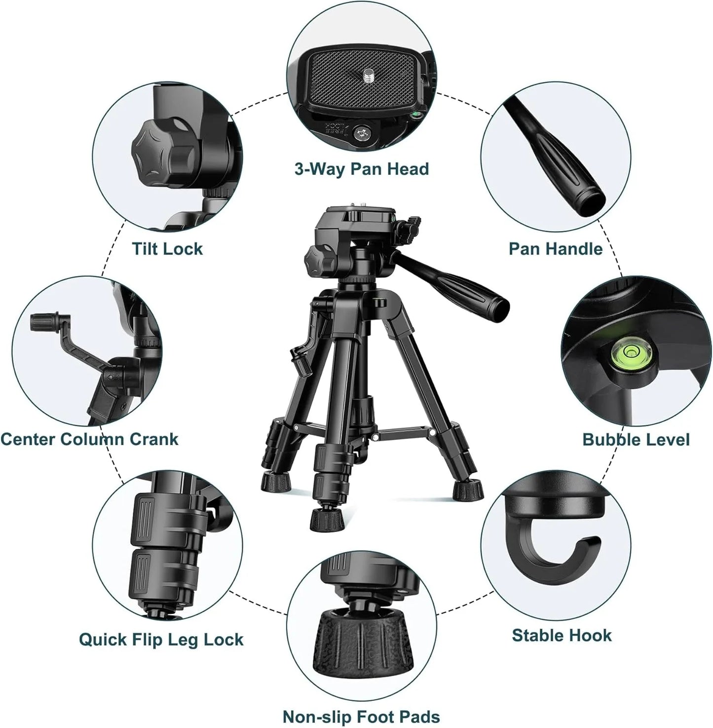 Tejesa Mini Tripod for Camera, 25inch Aluminum Tabletop Camera Tripod, Portable Travel Tripod , for Cameras, Projectors, Spotting Scope