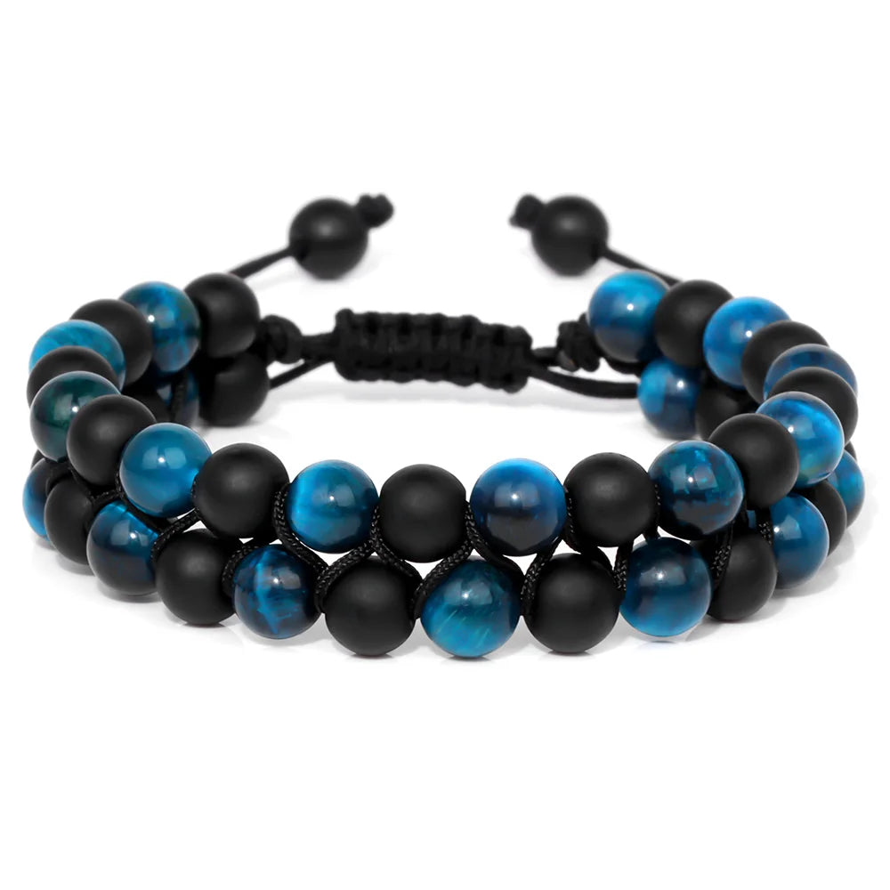 Tejesa Triple Protection Bracelet 6mm Beads Black Obsidian Hematite Tiger Eye Rope Bracelet for Men Women Weight Loss Slimming Bangle