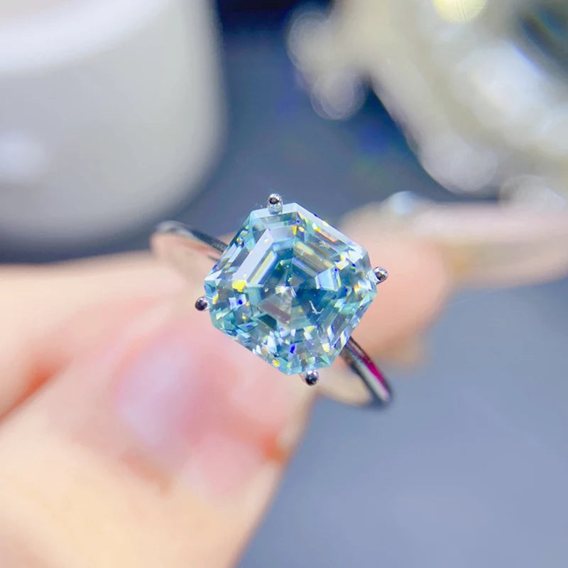 Hemasa Sky Blue Moissanite women's ring 925 sterling silver Resizable Daimond Ring for Jewelry