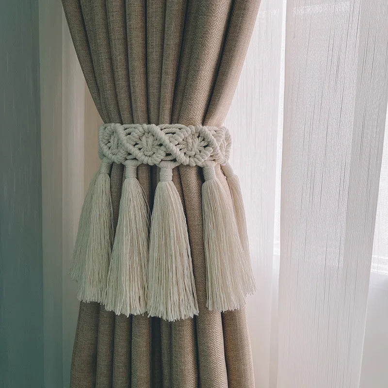 Macrame Handmade Leaf Hand-Woven Boho Tassel Curtain Tie backs Window Straps Accessories For Living Room Decor
