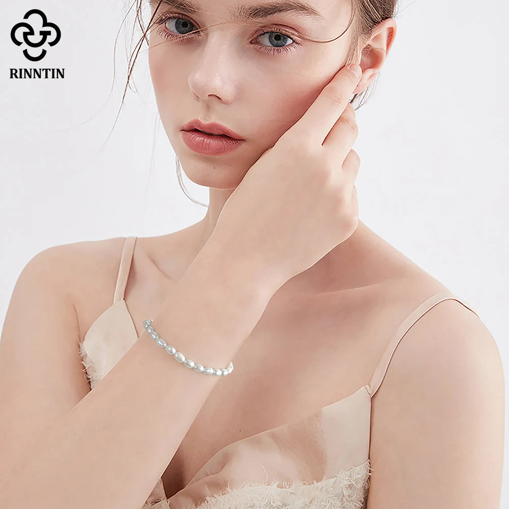 Rinntin Vintage 925 Sterling Silver Baroque Pearl Bracelet Handmade 6mm High Quality Freshwater Pearls Jewelry for Women GPB15