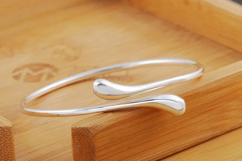 Hemasa 925 Sterling Silver Water Drop Model Bangle/Bracelets for Women