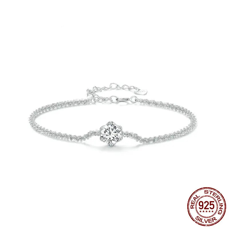 Tejesa Round White Moissanite Bracelet for Women, 1 Carat Lab Grown Diamond 925 Sterling Silver Elegant Bracelet