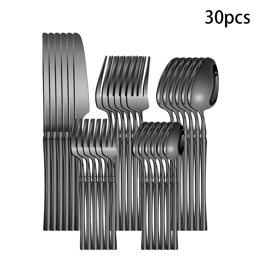 Tejesa 30 Piece Silverware Set for 6, Premium Stainless Steel Cutlery Set with Square Edge, Include Fork, Knife, Spoon, Mirror Finished