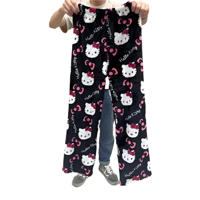 Hemasa Hello Kitty Loungewear Set Loose Flannel Ladies Pajama Pants for Girls