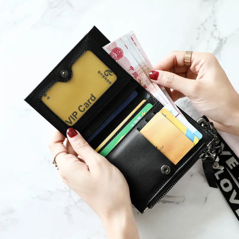 New Lanyard Laser Holographic Wallet Women Wallets Lady Short Purse Portfel Card Holder Women's Small Wallet Coin Purse Carteras
