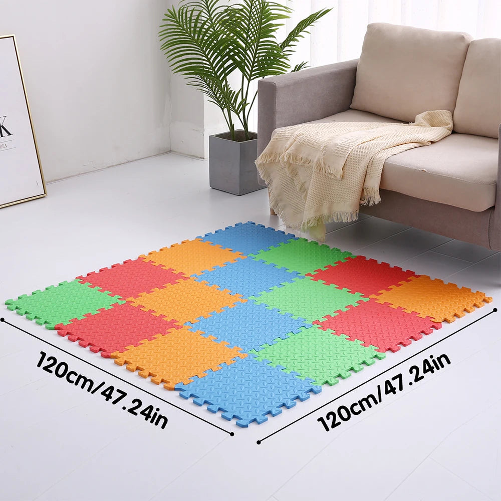 Hemasa 0.4 Inch/16pcs Thick Square Puzzle Mat ,30*30cm EVA Foam Baby Play Mat for Children Room Activities, Red/Yellow/Blue/Green