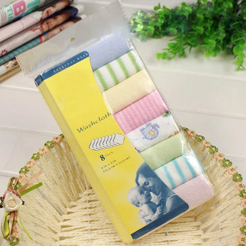 Hemasa 8PCS Baby Washcloths Set, Soft Absorbent Organic Cotton Washable Saliva Towel Face Wipes, Newborn Bath Face Towel Random Color