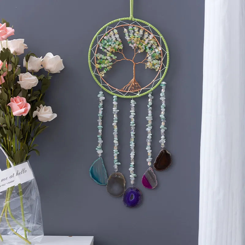 Natural Gems Stone Tree of Life Amethyst Healing Home Decor Crystals Citrine Agate Suncatcher Wall Hanging Ornaments for Room