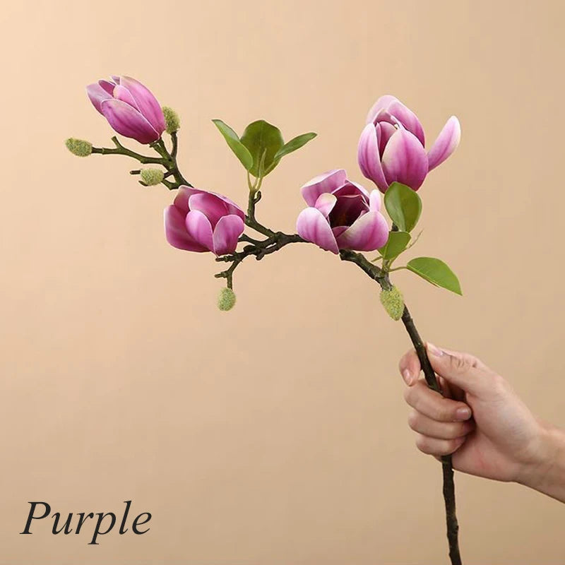 Magnolia Artificial Flowers Simulation Magnolia Fake Flowers DIY Wedding Decoration Home Bouquet Faux Flowers Branch