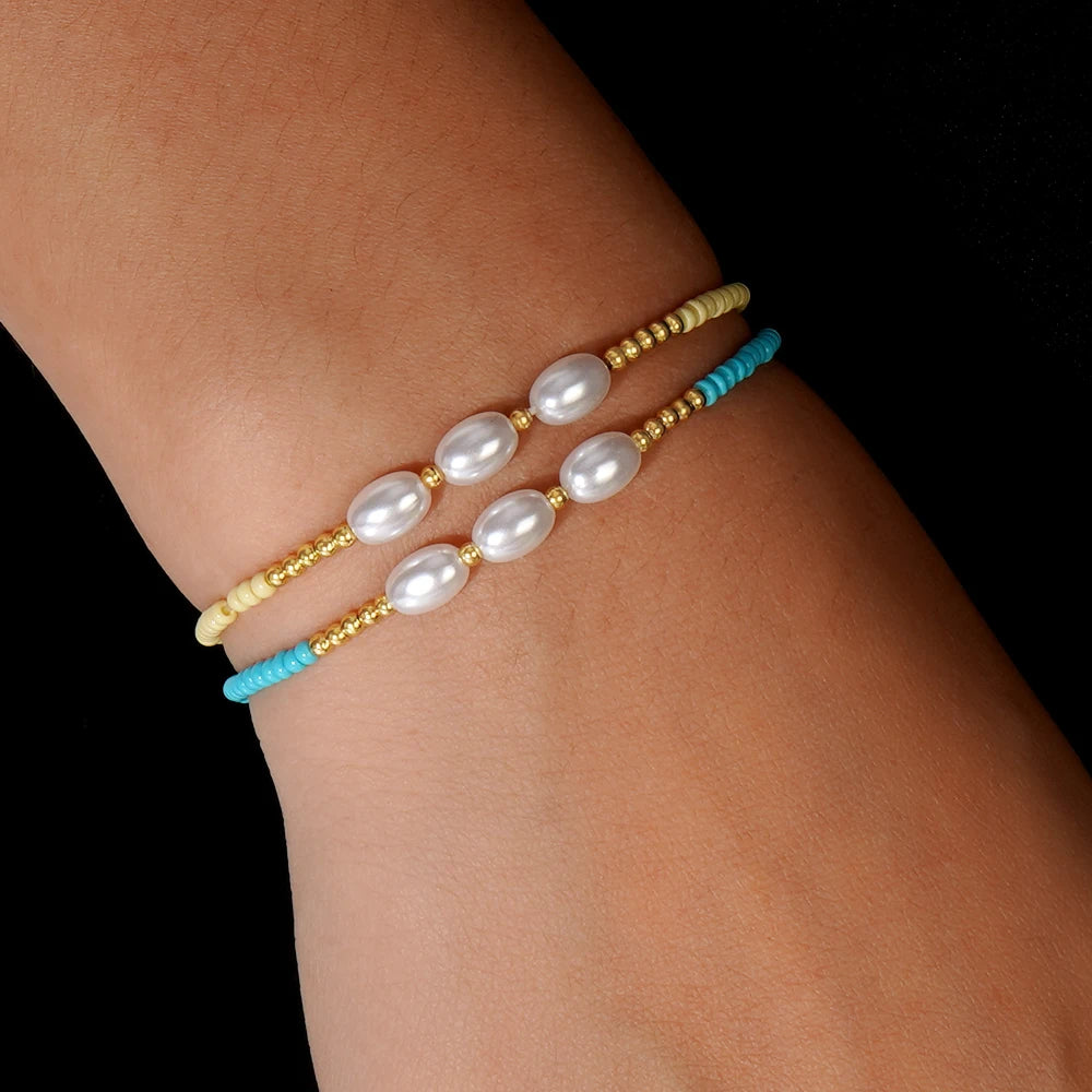 1pc Women's Fashion Bracelet Bohemian Style Multi colored Glass Bead Imitation Pearl Bead Bracelet for Daily Versatile Gifts