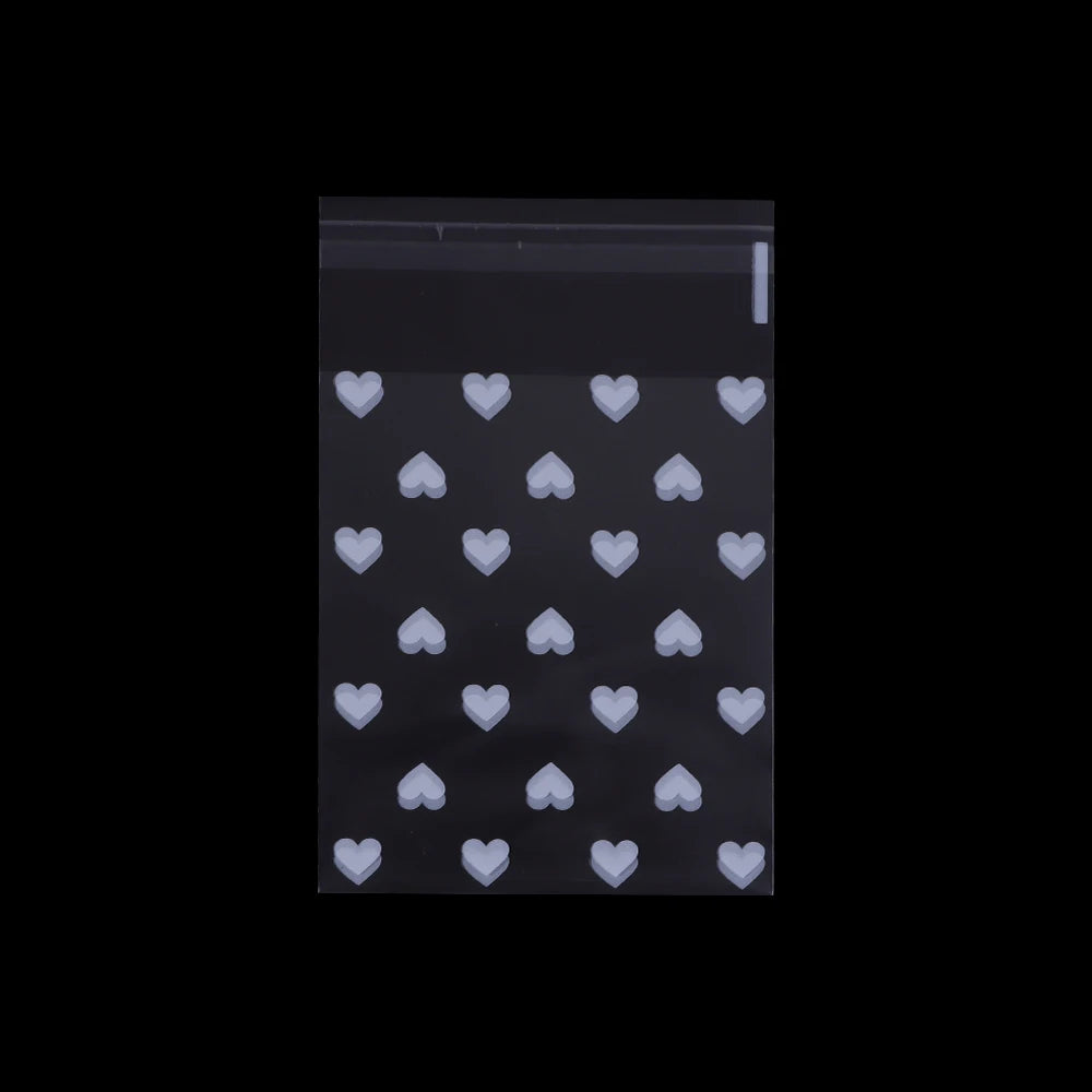 50pcs/lot Heart Transparent Self Sealing Bag Pink White Love Pattern Plastic Bag Candy Cookie Storage Bag Jewelry Packaging Bag