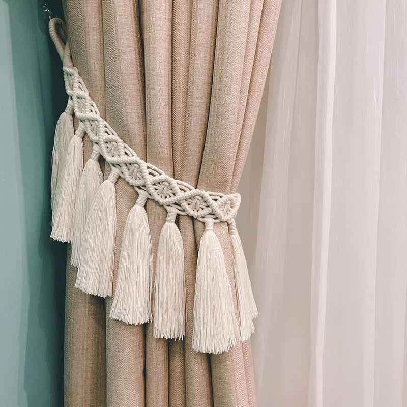 Macrame Handmade Leaf Hand-Woven Boho Tassel Curtain Tie backs Window Straps Accessories For Living Room Decor