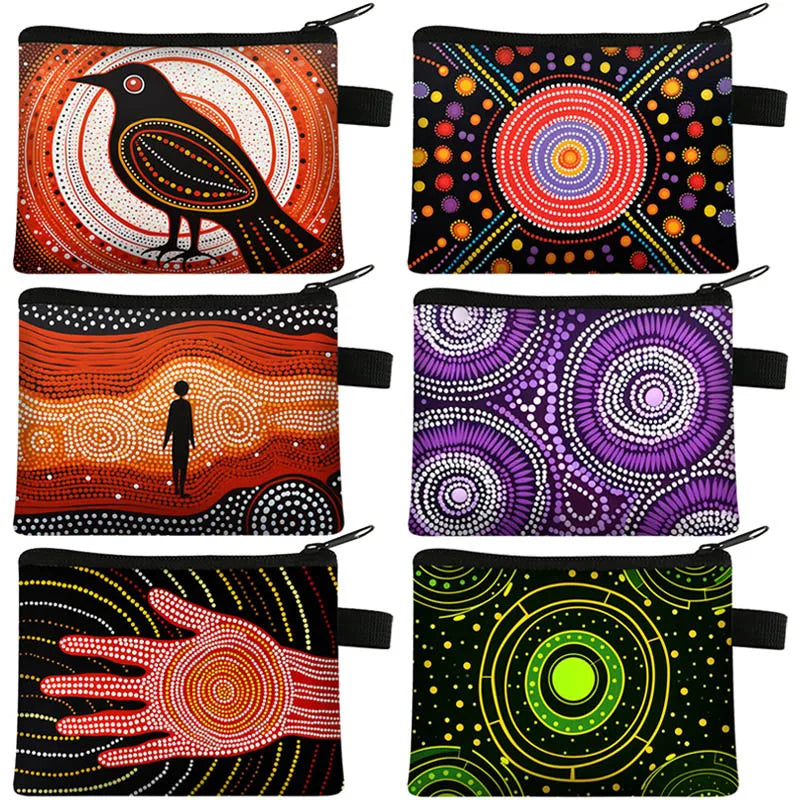 Australian Aboriginal Dot Print Coin Purse Indigenous Cultural Art Coin Bag Mystery Abstract Life Symbol Credit Card Purse Gift