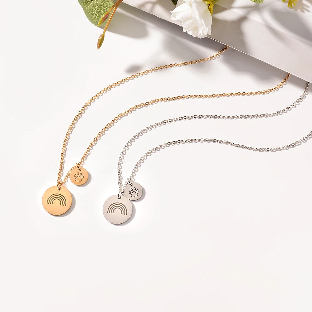 New Design Dog Paw Print Dainty Cat Stainless Steel Necklace Rainbow Bridge Poem Charm Pendant For Women Girls Jewelry Gift