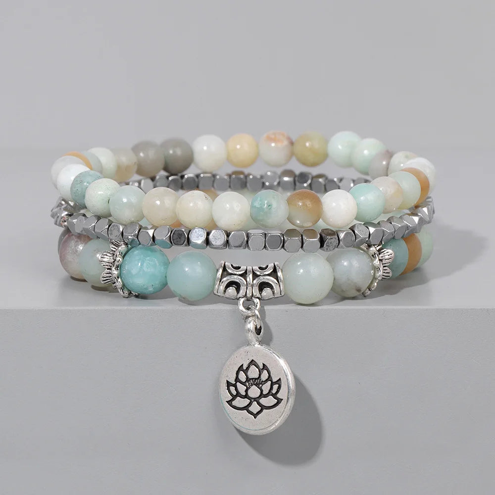 Natural Stone Lotus Buddha Beads Amethysts Agates Lapis lazuli Tiger Eye Turquoises Bracelet For Women Men Yoga bracelet Femme