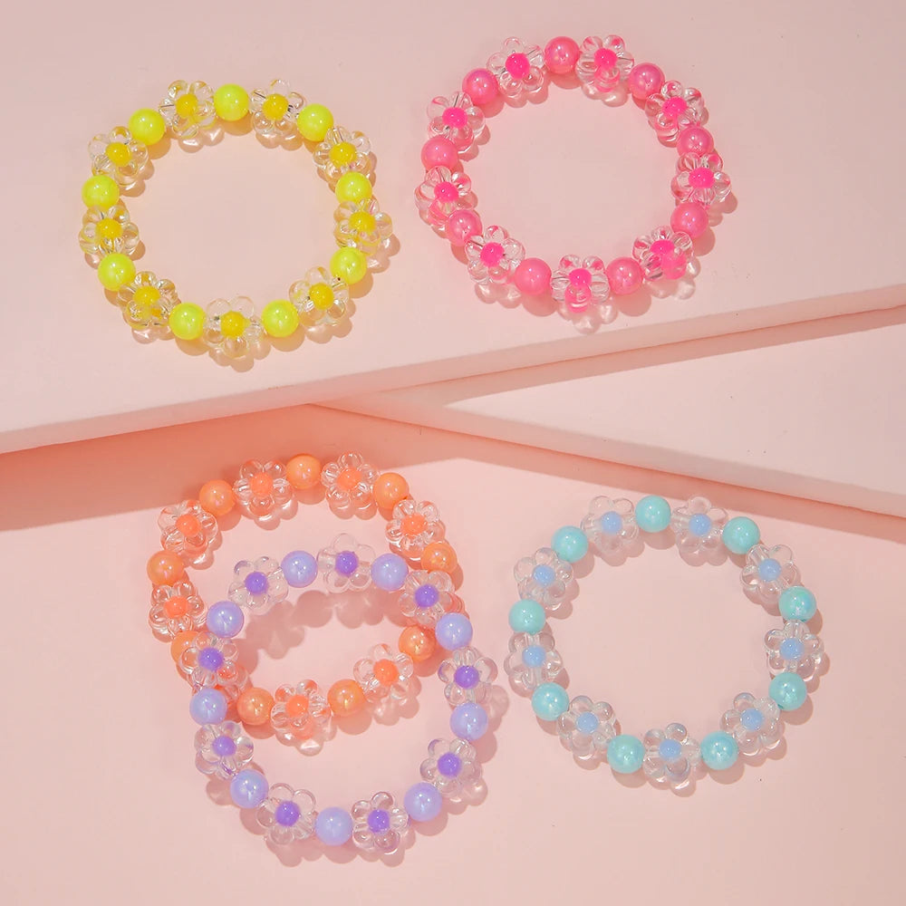 5Pcs/Set Colorful Beads Flower Bracelet Friendship Girls Bangle Jewelry Gifts