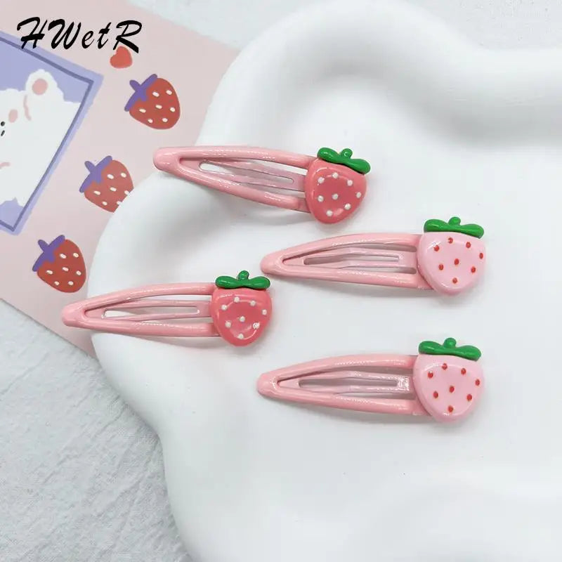 2pcs/set Cute Sweet Strawberry Hairpin Lovely Pink Hair Clips Women Girls Bangs Clips BB Snap Clip Hair Accessories