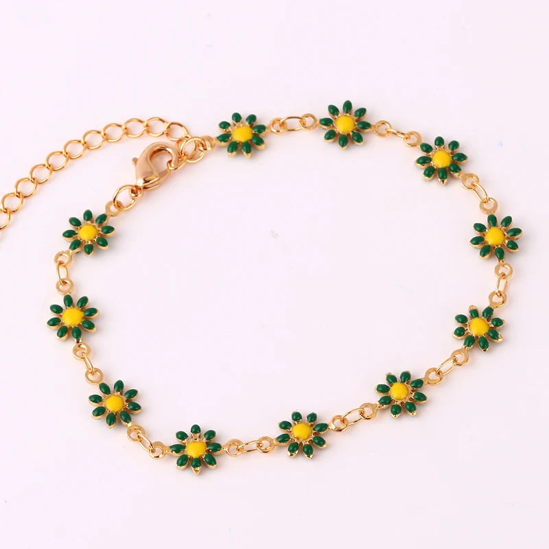 16+5cm Daisy Choker Girl Bracelet For Women Enamel Colorful Jewelry Flower Tennis Chain Boho Party Gift