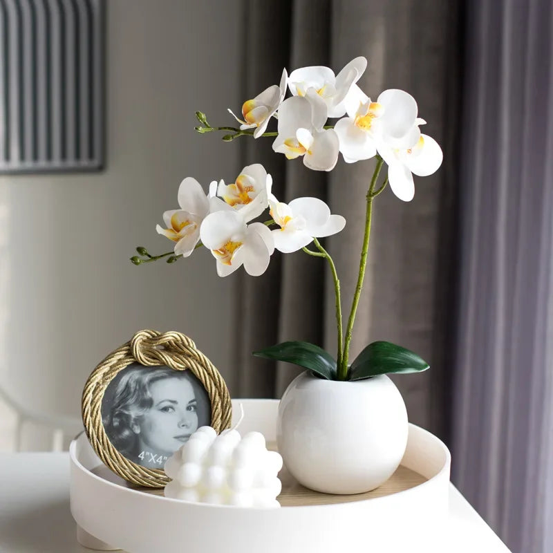 Hemasa 2Pcs 46cm Silk Orchid with Leaves Artificial Flower White Butterfly Orchids Fake Flower for Home Wedding Decoration Flores