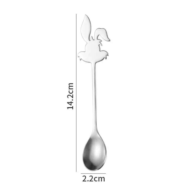Mini Cute Coffee Spoon 304 Stainless Steel Cartoon Rabbit Spoon Teaspoon Dessert Snack Scoop Milk Children Spoons Tableware