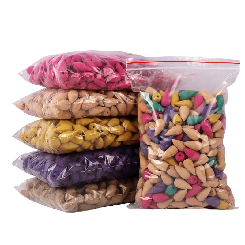 Hemasa 60PCS Backflow Incense Cones Mixed Flavor Natural Incense Floral Lavender Sandalwood Rose Natural Tea Agarwood Air Fresheners