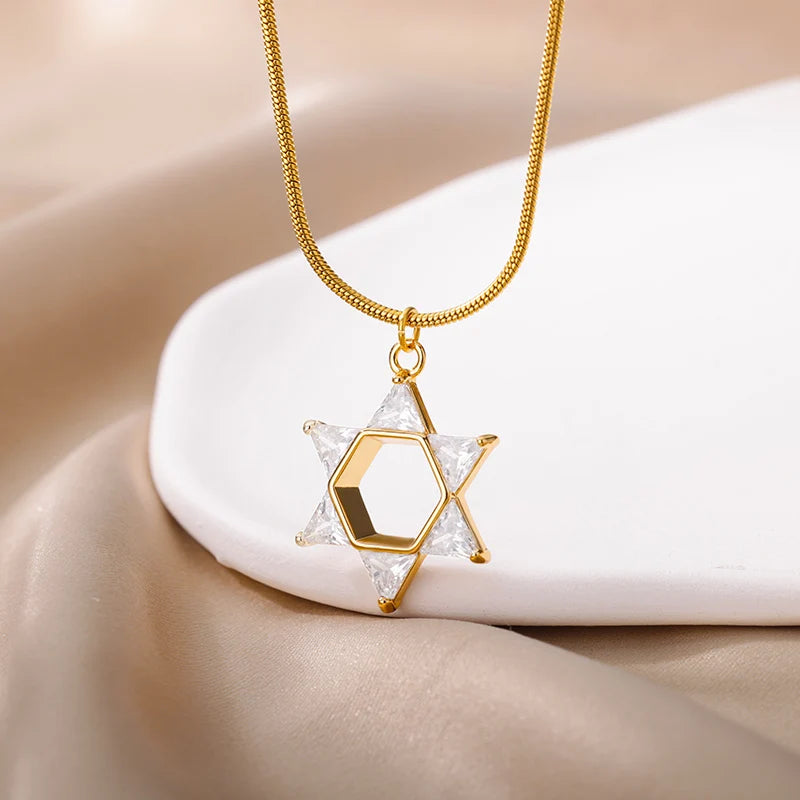 Hemasa  Star Pendant Stainless Steel Necklaces for Women/StarZirconi Necklace Jewelry Gift