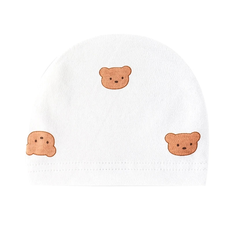 Infant Beanies Caps Baby Hat Cartoon Bear Boneless Muslin Hat Newborn Headwear Windproof Spring Hat 0-3M Baby Hats Dropshipping