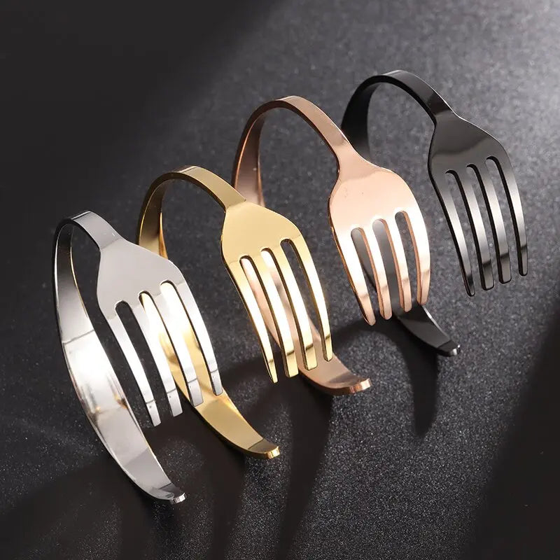 Alternative Creative Design Fork Men's Bracelet Women's Stainless Steel Cuff Open Bracelet Fun Fashion Accessories Gift