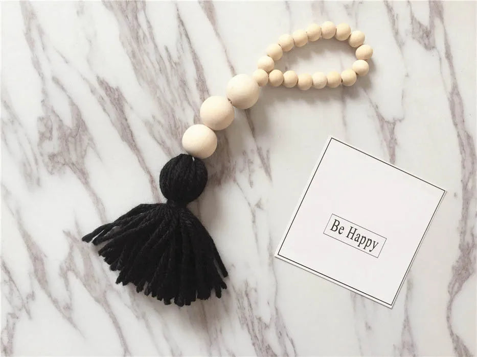 Room Decoration Wooden Beads Tassel Nordic Style Ball Garland Baby Tent Bedroom Decor Kids Wall Hanging Wind Chimes Corta Vento
