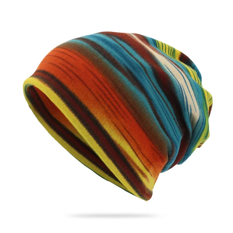 Rainbow Striped Spring Autumn Beanies Cap Soft Thin Knitted Warm Dual-use Skullies Mask Snood For Men Women Casual Pullover Hat