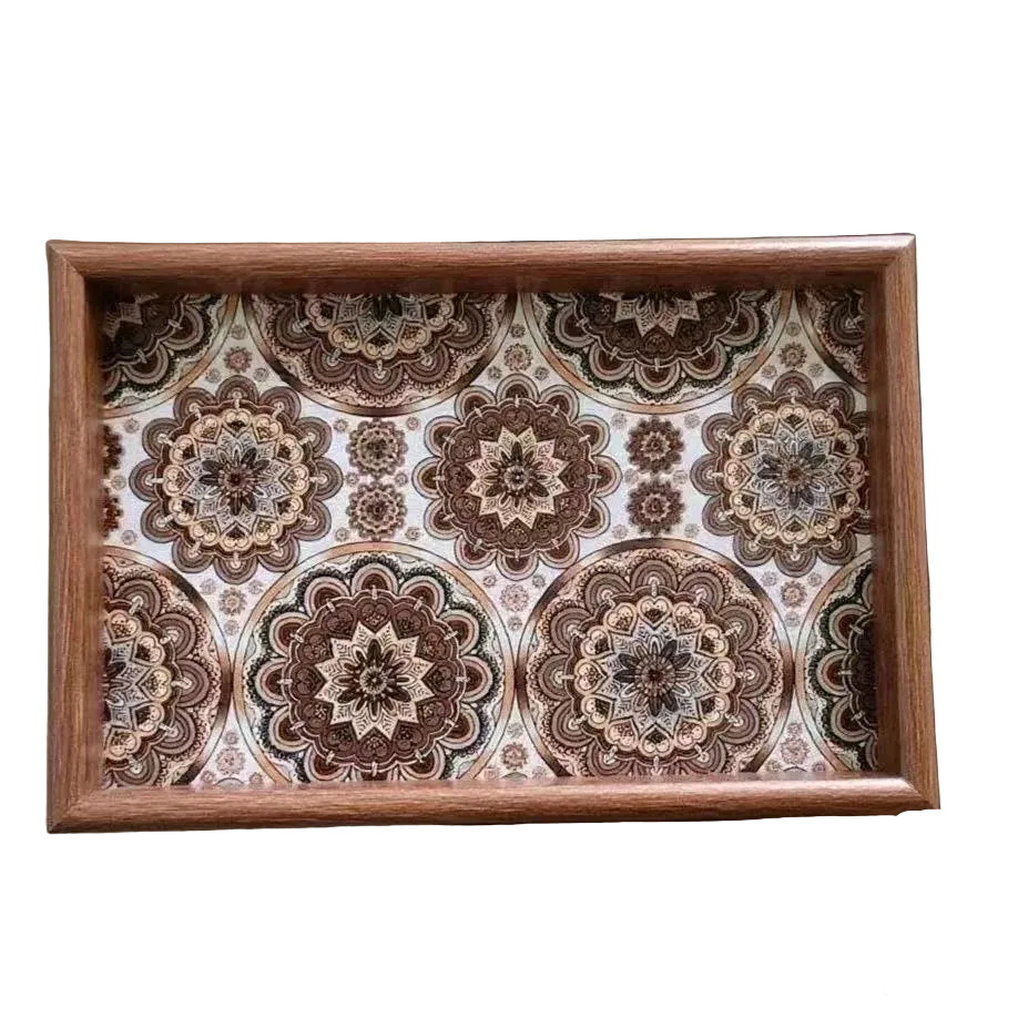 Tejesa Bohemian Style Wooden Leather Storage Tray for Living Room Desktop Jewelry Decorative Tray